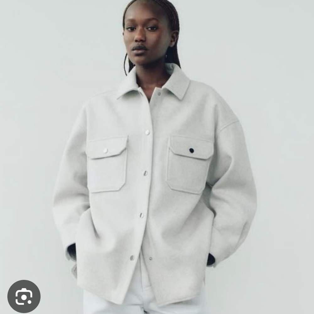 Zara Overshirt with Pockets Color Is White Brown Ish.